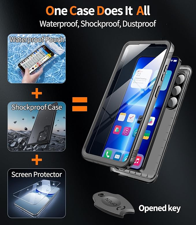 Cozycase for iPhone 16 Pro Max Case Waterproof - 360 Heavy Duty with Screen/Camera Protector Shockproof IP68 Underwater Dustproof Water Shock Proof Full Body/Front and Back Case Black/Frosted Clear