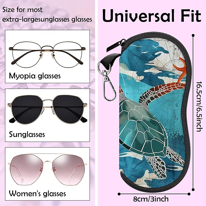 Glasses Case Sunglasses Eyeglass Soft Case Zipper Light Neoprene Pouch with Metal Belt Clip Aesthetic Cute Women Men