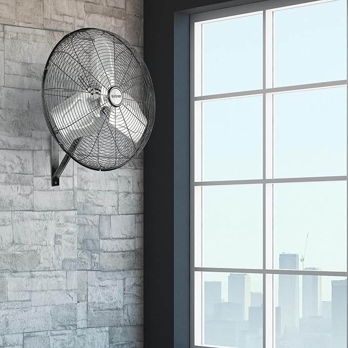 Hurricane Pro Commercial Grade Oscillating Metal Wall Mount Fan w/ 3 Speeds, Black, 20" - Corded Electric Air Cooling Unit w/ Powerful 4600 CFM Airflow for Home, Garage, Gym, Workshop & Greenhouse