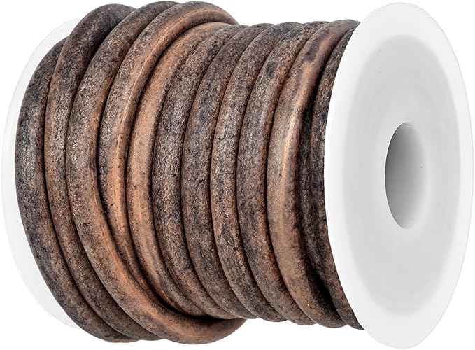 GENIQUE Real/Genuine Round Leather String Cord for Necklace, Bracelets, Jewellery, Braiding (Grey Distressed, 5mm)