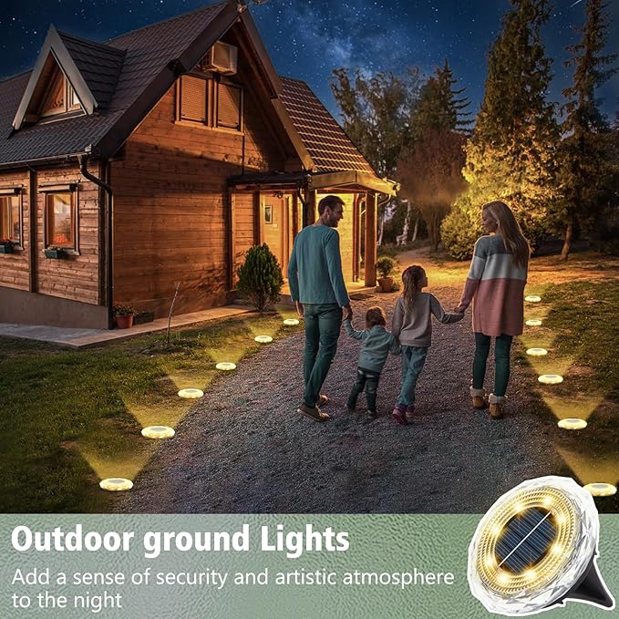 echosari 6 Pack Solar Ground Lights, Upgraded Solar Garden Lights Auto ON/Off Landscape Lighting Outdoor In-Ground Lights Waterproof Long Lasting for Pathway Walkway Patio (Warm White)