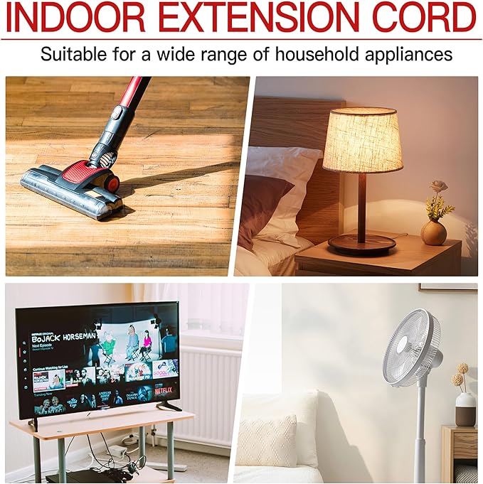 18/3 Indoor Extension Cord 3 FT, Black Extension Cord Flexible & Durable, 3 Prong Power Cable, Suitable for Home and Office, 10 Amp 1250 Watt 125VAC 18AWG, ETL Listed