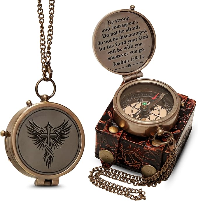 Handmade Brass Antique Compass with Leather Case – Vintage Finish Functional Pocket Navigation Tool for Travel, Hiking & Gift