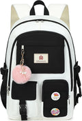 Hidds Laptop Backpacks 15.6 Inch School Bag Elementary Middle High College Backpack Cute Bookbags Anti Theft Travel Back Pack Casual Daypack Kids Book Bag for Teens Girls Women Students-Black Beige