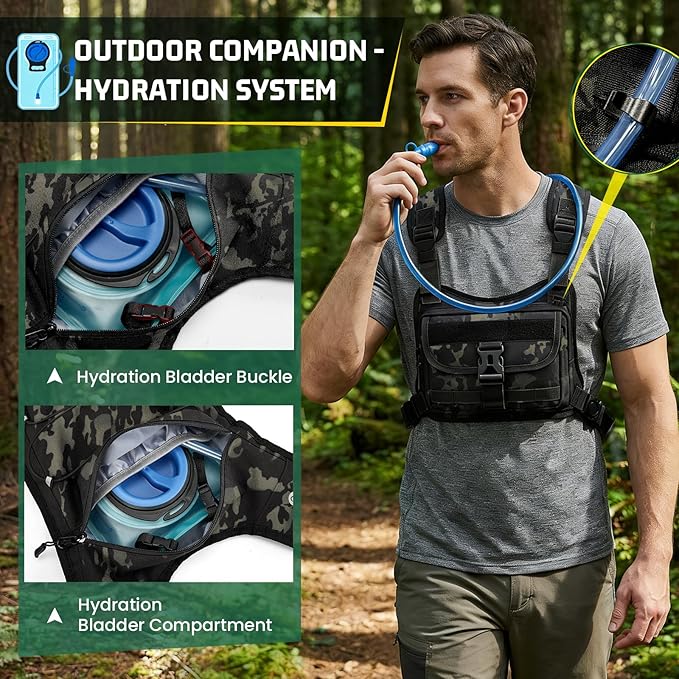 RAINSMORE Hydration Vest with 2L Water Bladder Lightweight Reflective Chest Pack for Cycling Hiking Adjustable Shoulder Strap for Men Women
