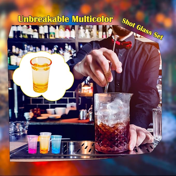 24 Pcs 1.2 oz Colorful Acrylic Shot Glasses Bulk Gradient Acrylic Shot Glass Colorful Clear Unbreakable Cups for Whiskey Spirits Liquors Vodka, 4 Colors