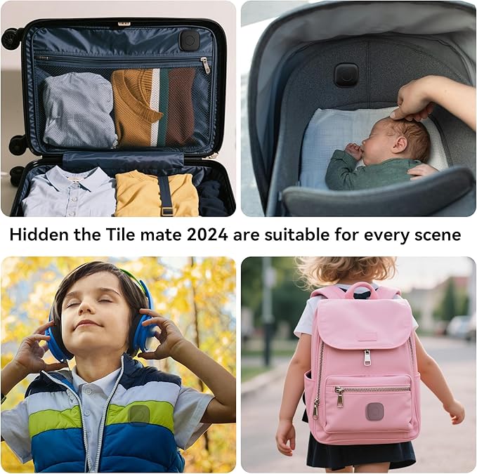 4-Pack Waterproof Silicone Case with Pin for Tile Mate 2024/2022 – Hidden GPS Tracker Holder for Kids, Teens, Elderly, Pets, Bags, Luggage – Anti-Lost & Anti-Scratch Cover – Black/Blue/White/Pink
