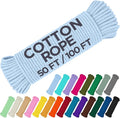 TECEUM Cotton Rope 3/16” (5 mm) – 50 FT – Strong All-Purpose Braided Rope – Natural Cotton – for Crafting, Сamping, Clothes Line, DIY, Indoor & Outdoor Use – Baby Blue