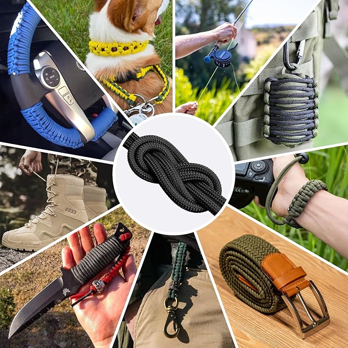 1200 Paracord Rope - 4.4mm 14 Strand Nylon Parachute Spool para Cord Lanyard for Outdoor Camping Survival Utility Tent Crafting DIY Projects Fishing Clothsline Bracelet - Black 200FT