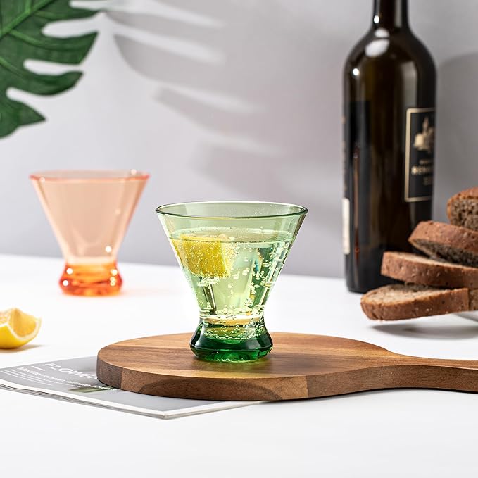 KOXIN-KARLU 9 oz Acrylic Martini Glasses, Plastic Stemless Martini Cocktail Glasses, set of 6 Multicolor, Perfect for Indoor and Outdoor, Shatterproof