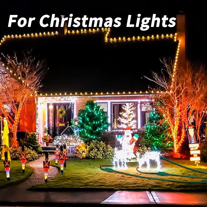 13 FT End to End (7+6+6+6) 1 to 3 Splitter Outdoor Extension Cord with Multiple Outlets; 16/3 SJTW Green Extension Cord Outdoor Waterproof for Christmas Lights; 16AWG 13A 1625W ETL