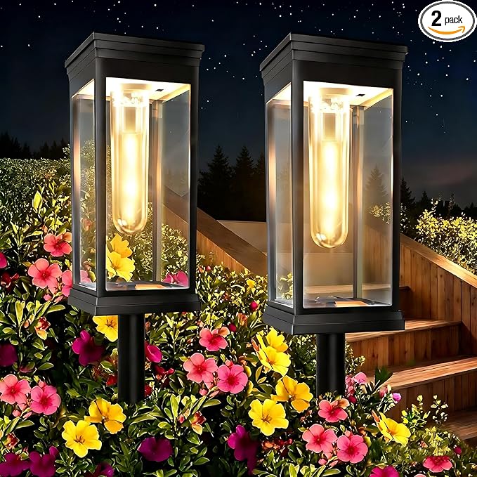 2 Pack Solar Pathway Lights Outdoor,IP65 Waterproof - Bright Solar Lights Outdoor,Auto On/Off Pathway Lights Solar Powered,Solar Path Lights for Walkway Driveway Garden