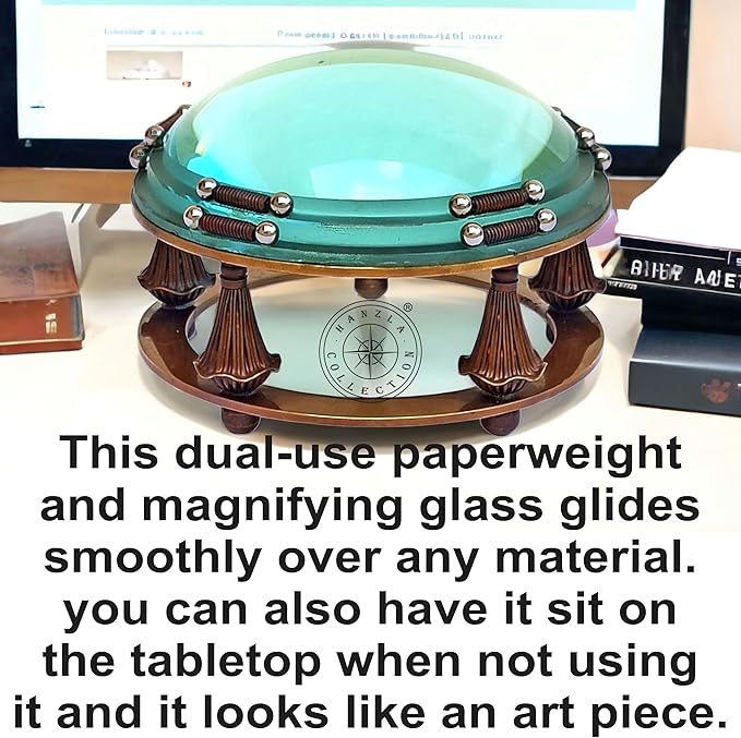 Antique Brass Magnifying Glass Lens for Reading Books & Newspaper Vintage Style Desk Magnifier With Jute Case Paperweight Chart Map Reader, Jewelry Loupe, Classroom Science, Insect & Hobby Observation