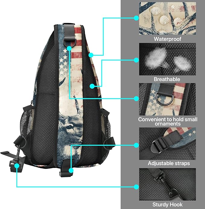 FyLybois Deer Sling Bag for Women Lightweight Crossbody Backpack Casual Daypack with Adjustable Strap for Travel Work Hiking Everyday Use