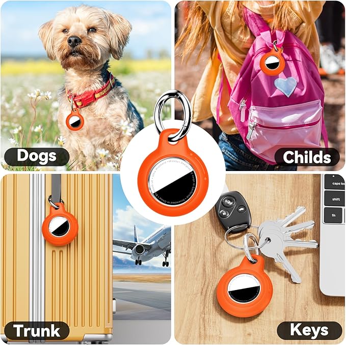 for Apple AirTag 2nd & 1st Gen, Waterproof Case for AirTag Holder Keychain,GPS Tracker Cover for Dog,Car Key,Luggage-C6-Orange