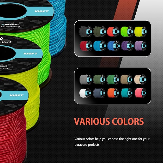 Abma Cord 2.4mm Paracord 275 100ft Nylon Rope 4 Strands Tactical Parachute Cord - Max. 275lbs - Orange