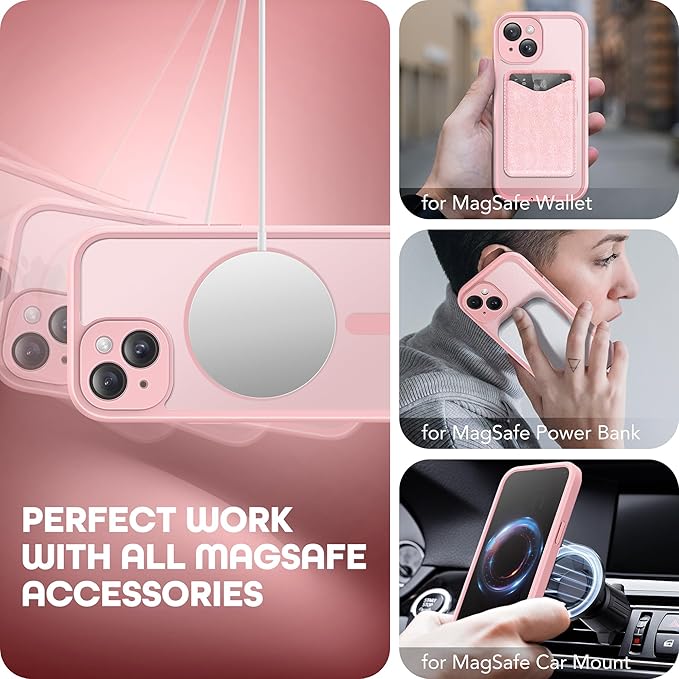 TIESZEN for iPhone 15 Plus Case, Compatible with MagSafe, Built-in Privacy Screen Protector and Camera Protection, Anti Spy Full Body Dustproof Shockproof Hard Phone Case 6.7", Light Pink