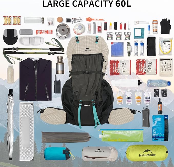 Naturehike 60L Rock 2.0 Upgraded Internal Frame Hiking Backpack for Outdoor Camping Travel Backpacking, Ultralight Backpack for Adults(White/L/60L)