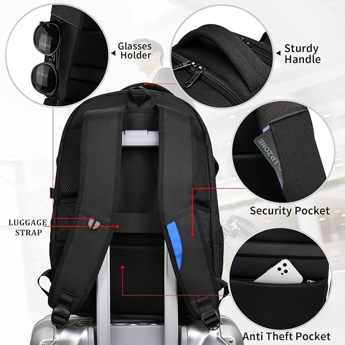 DUSLANG 17 Inch Laptop Backpack for Travel Water Resistant College Backpack for Men Women Laptop Bag with USB Charging Port Clear Cosmetic Bag,Black