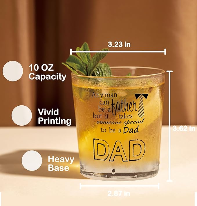 Nogrit Dad Whiskey Glasses 10 oz, Best Dad Gifts for Father's Day Birthday, Father Daddy Gifts Old Fashioned Rocks Glasses for Drinking Cocktail Scotch Vodka Tequila Rum