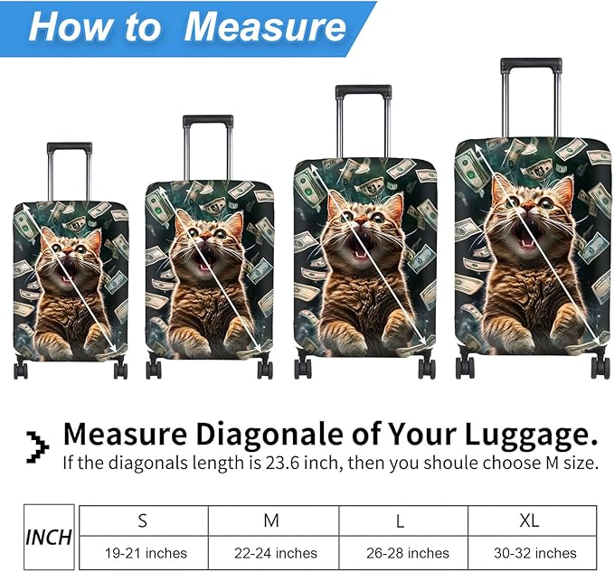 Luggage Cover Protector for 22-24 Inch Suitcases, TSA Approved Elastic Travel Suitcase Covers, Anti-Scratch Washable Luggage Sleeve for Carry On & Checked Bags, Excited Cat