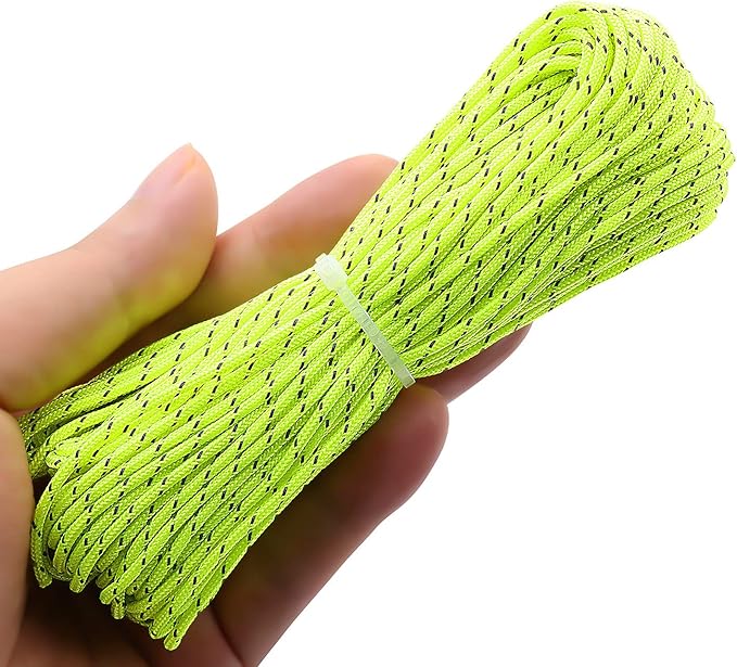 1.8mm Fluorescent Reflective Guyline Tent Rope Camping Cord Paracord,65 Feet