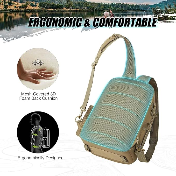 Piscifun Fishing Backpack with Rod Holder, Lightweight Sling Bag Storge Gear and Equipment