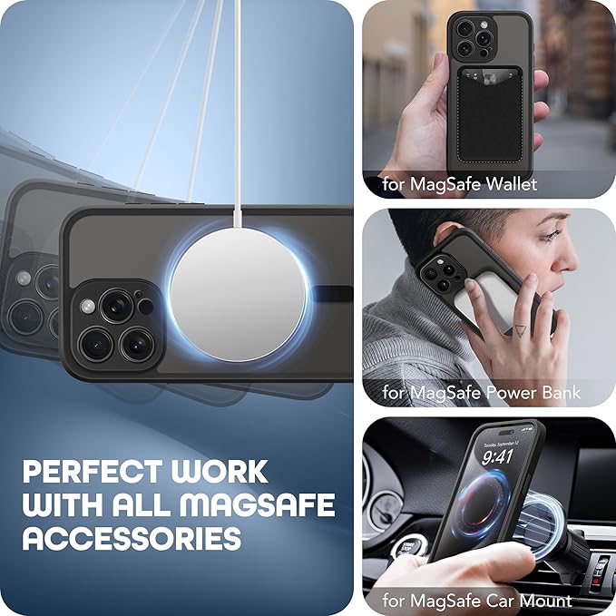 TIESZEN for iPhone 15 Pro Max Case, Compatible with MagSafe, Built-in Privacy Screen Protector and Camera Protection, Anti Spy Full Body Dustproof Shockproof Hard Phone Case 6.7", Black
