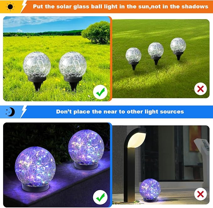 MLKNK Solar Globe Lights Outdoor Waterproof-Solar Balls-Solar Garden Lights-Orbs for Outside 6 Pack Cracked Glass Ball for Lawn Patio Yard Backyard Decorations