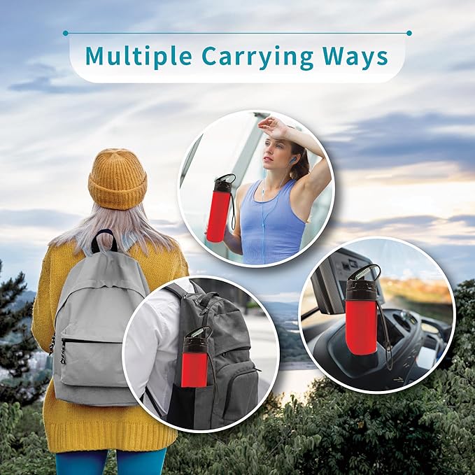 Collapsible Water Bottles 15oz, Odorless BPA-Free Silicone, Leak-Proof Foldable Reusable Bottle - Perfect for Cruise Travel Sports Gym Hiking Camping Cycling - Red