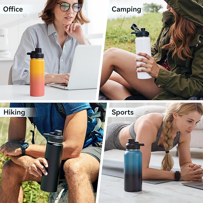 Fijinhom 24 oz Insulated Water Bottle with Handle, 304 Stainless Steel Water Bottles with Wide Mouth, Double Wall Vacuum Sports Water Bottle, BPA Free, Keep Cold and Hot, Yellow&Orange
