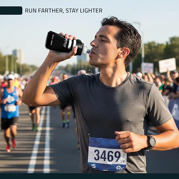 FITLY Soft Flask - Shrink As You Drink Soft Water Bottle for Hydration Pack - Folding Water Bottle Ideal for Running, Hiking, Cycling, Climbing & Rigorous Activity