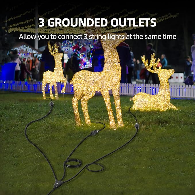 TiFFCOFiO Outdoor Extension Cord with 1 to 3 Splitter Outlets, 25FT Waterproof Cord with Safety Cover, 3 Electrical Outlets for Christmas Decorations, 16 AWG, ETL Listed