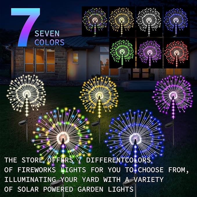 2 Pack 250LED Solar Garden Lights Outdoor, Dual Lighting Modes Firework Lights Solar Powered, Waterproof Twinkle Fairy Light Outside for Yard Patio Pathway Christmas Party Decorative(Cool White)
