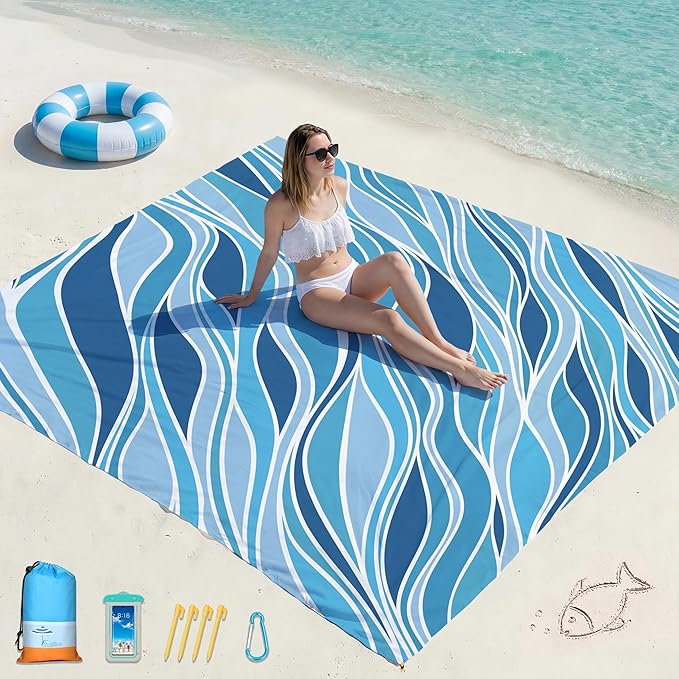 Famstar Beach Blanket Oversized Extra Large 78" X 81",Waterproof Sandproof Beach Blanket 1-7 Adults Lightweight Durable for Travel Camping Hiking Picnic