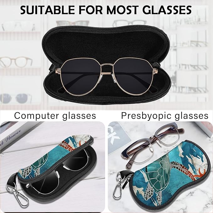 Glasses Case Sunglasses Eyeglass Soft Case Zipper Light Neoprene Pouch with Metal Belt Clip Aesthetic Cute Women Men