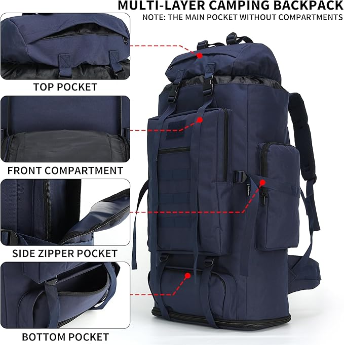 Hiking Backpack for Men 70L/100L Camping Backpack Military Rucksack Molle 3 Days Assault Pack for Climbing | Camping Backpack, 3 Days Assault Pack, for Climbing