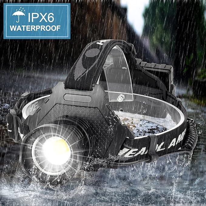 Rechargeable LED Headlamp 1080 Lumen, Super Bright Head Lamp Flashlight with 5 Lighting Modes, IPX6 Waterproof, Zoomable Headlight for Camping, Hiking, Fishing, Biking (2pack） (2pack headlamp)