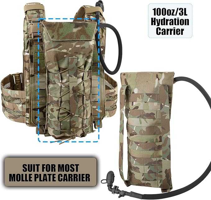 PETAC GEAR 1.5L / 3L Tactical Hydration Pack，Molle Carrier Pouch for 50 oz /100 oz Hydration Bladder Daypack Water Backpack.