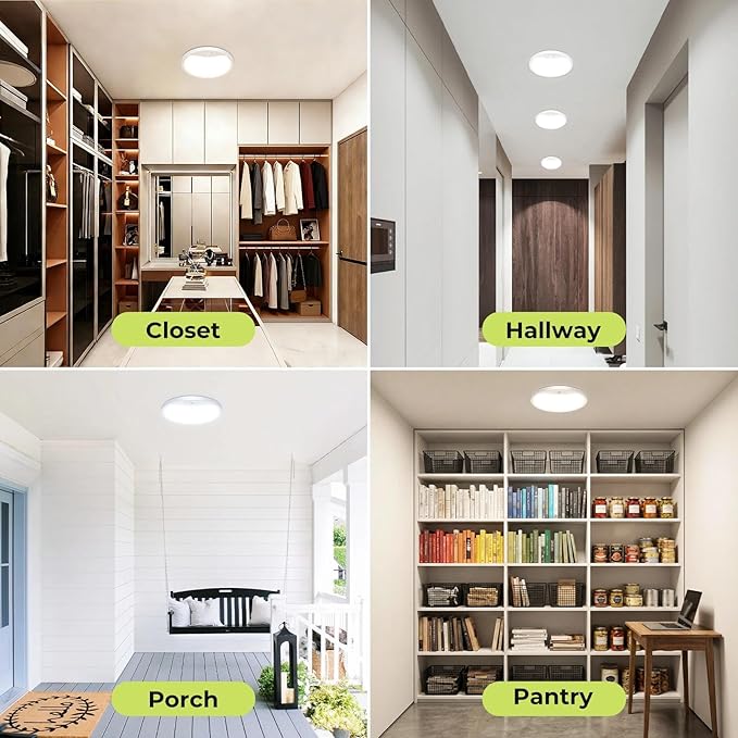 hepside 4 Pack Motion Sensor Ceiling Light Wired, 3000K/4000K/6500K LED Flush Mount Ceiling Light Fixture, 8.7Inch 18W Motion Sensor Light with Timer for Closet Stair Porch Hallway Pantry,White