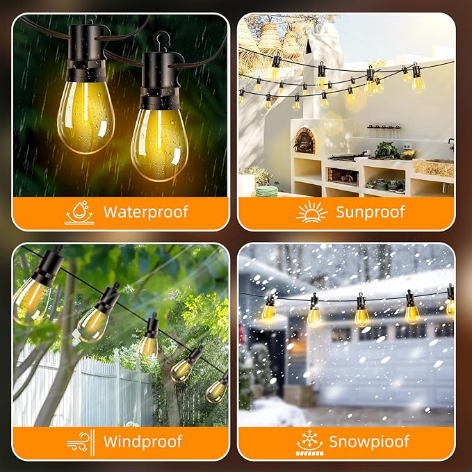 Outdoor Patio String Lights 100ft: S14 LED Shatterproof Bulbs 3 Modes Button Control - Waterproof Connectable Hanging Lights - Garden Backyard Yard Gazebo Porch Party Decorative