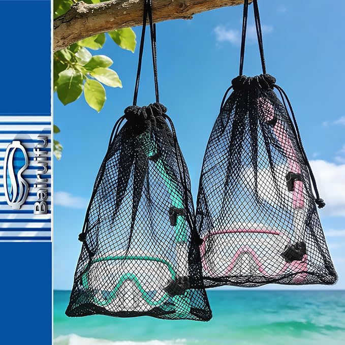 Bairuifu 2-Pack Snorkel Gear for Adults | Enhanced Anti-Fog & Anti-Leak Snorkeling Mask | Breath-Free Dry Snorkel | 180° Panoramic View with Quick-Dry Bags