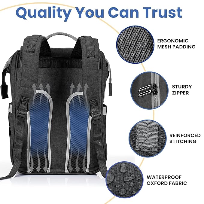 PILLANI Baby Diaper Bag Backpack - Baby Bags for Girls & Boys, Large Waterproof Diaper Backpack - Baby Shower Gifts & Registry Must Haves - Travel Diaper Bags with Changing Pad - Stuff for Newborn