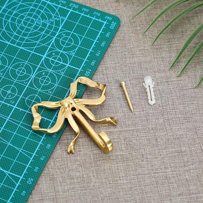 MAGICLULU Gold Coat Hook Bow Wall Hooks Brass Hanging Hook Multi-Purpose Door Hanger for Coat Hat Towel Home Decor 2.52 x 2.63 Inch