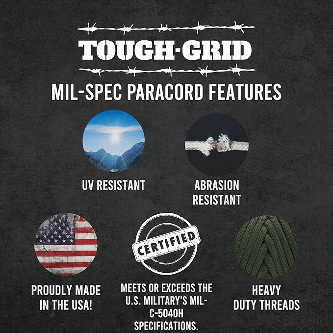 TOUGH-GRID 550 Paracord, Type III Mil-Spec Nylon Rope - 100 Ft Neon Orange Tactical Survival Cord