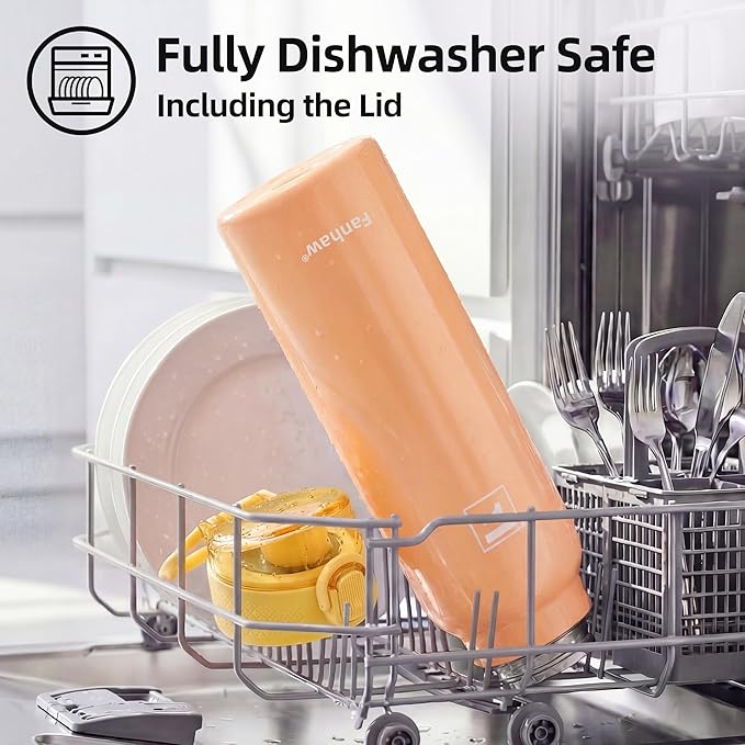 Fanhaw Daylite Series 24 oz Stainless Steel Insulated Water Bottle with Silicone Spout Lid, Double-Wall Vacuum Leakproof Metal Bottle, Anniversary Birthday Gift for Kids, Women & Men (Saffron Yellow)