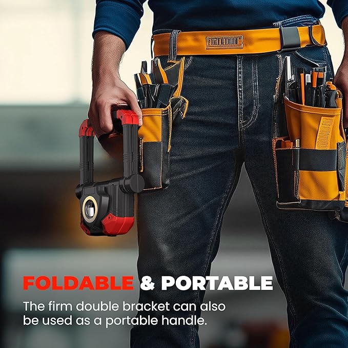 YZONI LED Work Light Rechargeable, 2 COB 2500LM Folding Portable Flood Light with Magnetic Base and 360° Rotation Stand, Spotlights for Camping, Car Repairing, Emergency and Job Site Lighting