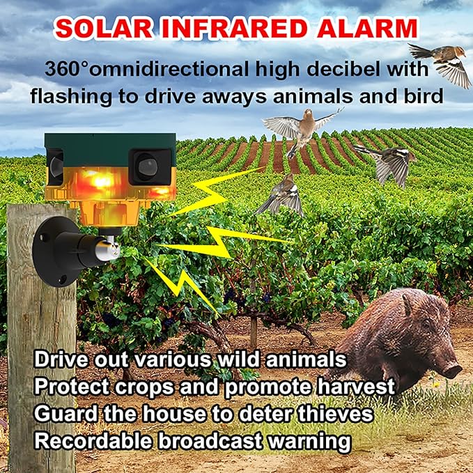 2Pack Solar Sensor Security Alarm Lights Outdoor,WONFAST 360° Motion Detector LED Flashing Strobe Light Warning Lamp Built-in 13Sounds,129db Loud Siren Sound for Home Farm Barn Villa Yard (Yellow)