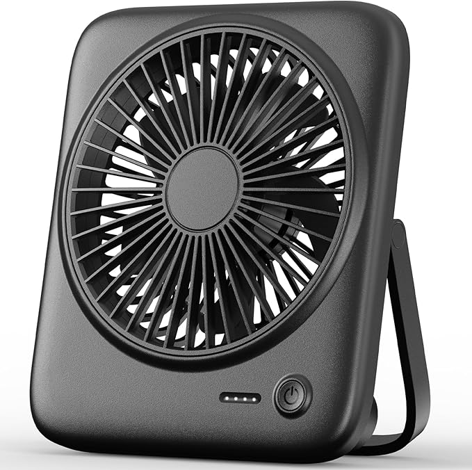 Otlonpe Personal Portable Desk Fan, 4000mAh Small Rechargeable Portable Fan Battery Operated & USB Powered for Travel Sleeping Bedroom Office Home Table, Cordless, Quiet, 4-Speed, 6.5 Inch (Black)