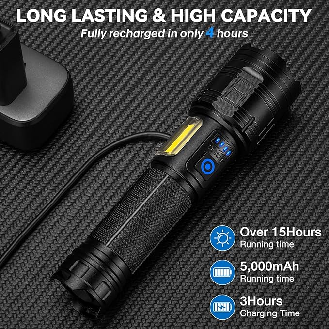Flashlight Rechargeable 99,000 High Lumen - 2 Pack LED Flash Light with COB, 7 Modes Powerful Handheld Flashlight for Home, Camping